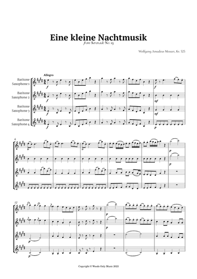 Eine kleine Nachtmusik by Mozart for Baritone Sax Quartet (arr. Ander)