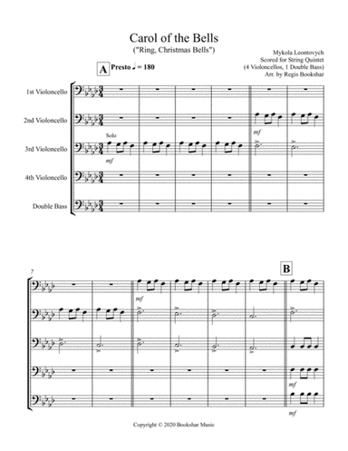 Carol of the Bells (F min) (String Quintet - 4 Violoncello, 1 Bass) (arr. Regis Bookshar)