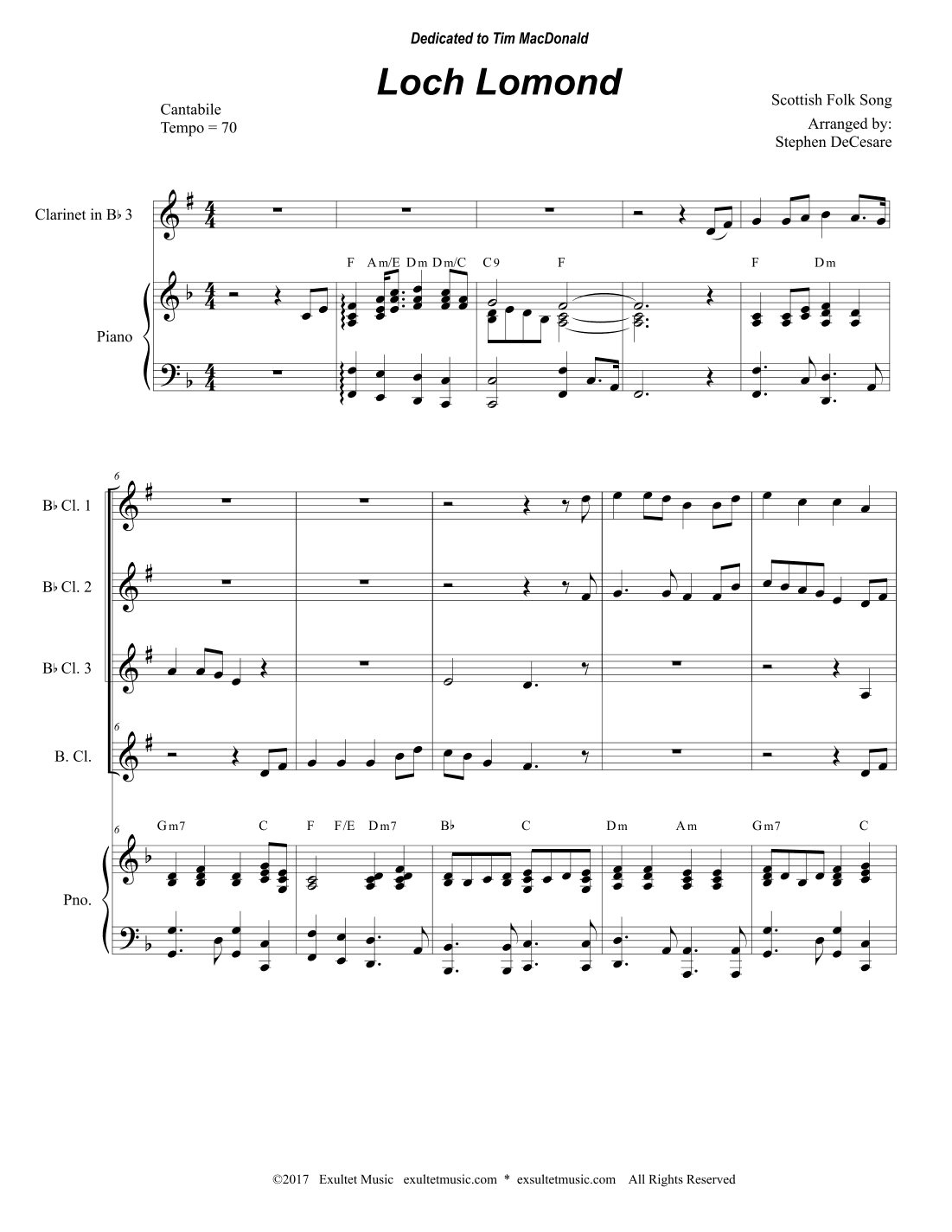 Loch Lomond (Clarinet Choir and Piano) (arr. Stephen DeCesare)