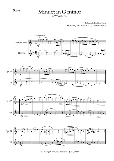Minuet in G minor BWV anh 115 (Bach) Trumpet and Horn (arr. Cadu Barcelos)