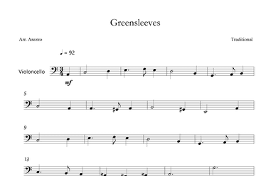 Greensleeves - Lead Sheet for Violoncello (arr. Arezzo Music)