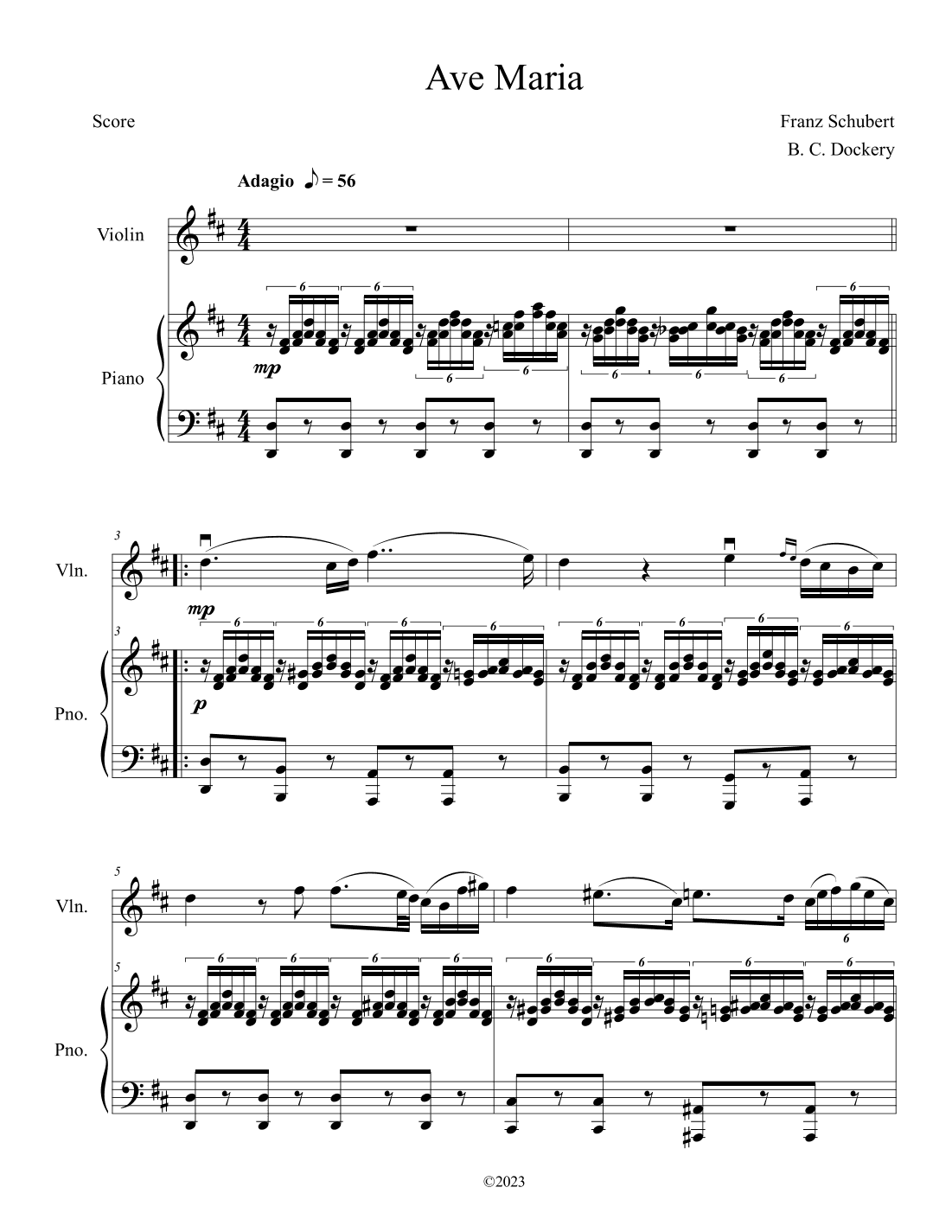 Ave Maria (Violin Solo with Piano Accompaniment) (arr. B. C. Dockery)