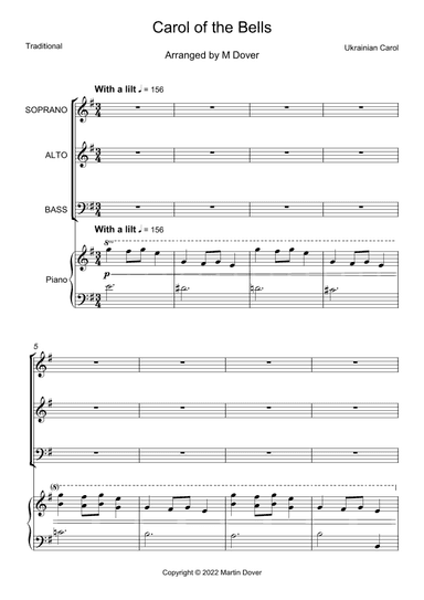 Carol of the Bells - 3 part choir - SAB - Mixed Voices (arr. M & J Dover)