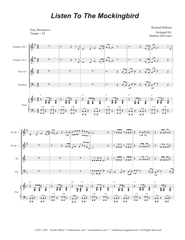 Listen To The Mockingbird (Brass Quartet and Piano) (arr. Stephen DeCesare)