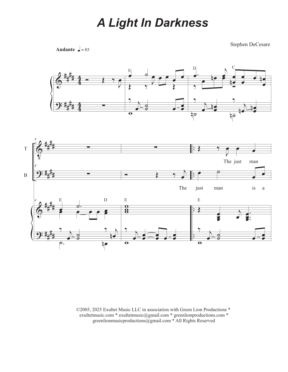 A Light In Darkness (Duet for Tenor and Bass solo)