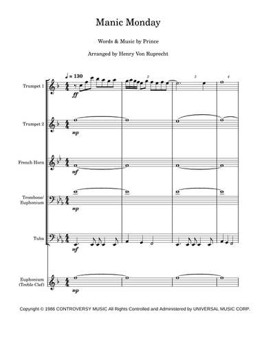 Manic Monday (arr. Henry Von Ruprecht)