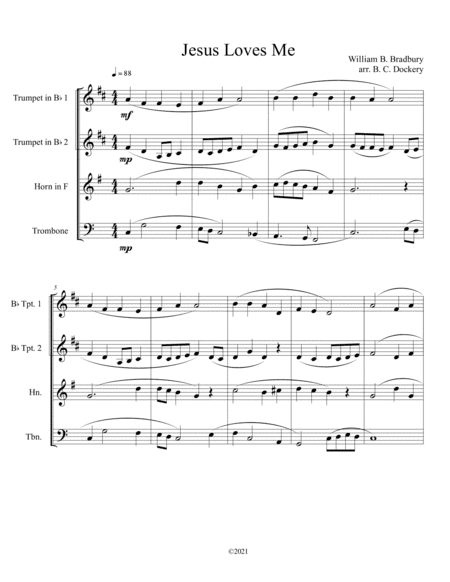 Jesus Loves Me for Brass Quartet (arr. B. C. Dockery)