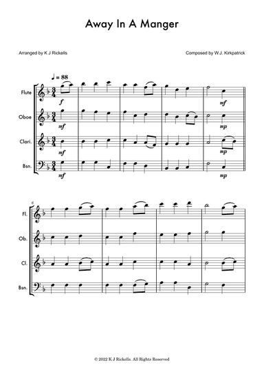 Away in a Manger - Woodwind Quartet (arr. K J Rickells)