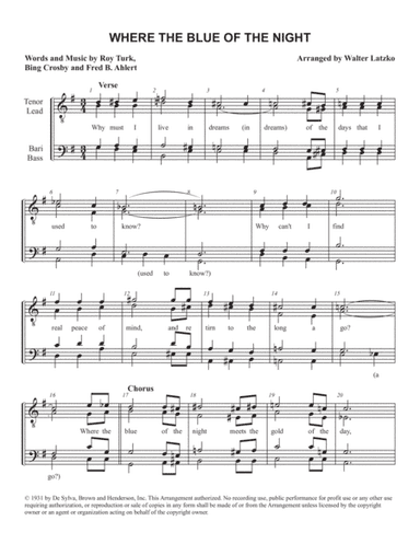 Where The Blue Of The Night (meets The Gold Of The Day) (arr. Walter Latzko)