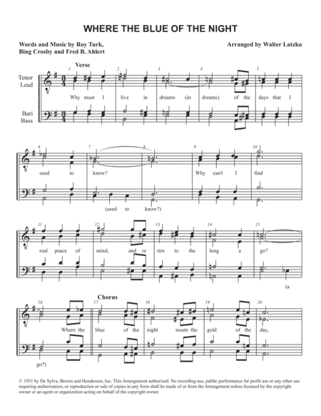 Where The Blue Of The Night (meets The Gold Of The Day) (arr. Walter Latzko)
