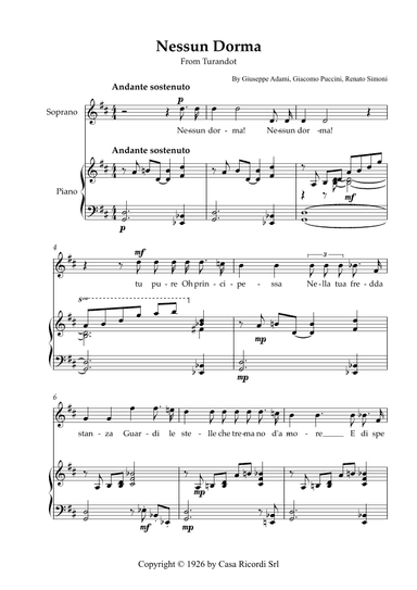 Nessun Dorma - Soprano & Piano (arr. Karen Gueiros)