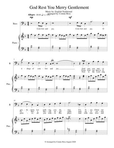 God Rest You Merry Gentlemen - solo (bass) and piano (arr. Connie Boss)