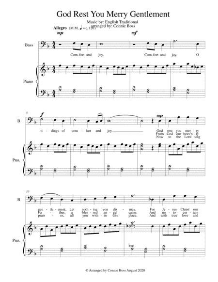 God Rest You Merry Gentlemen - solo (bass) and piano (arr. Connie Boss)