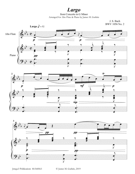 Bach: Largo from Concerto BWV 1056 for Alto Flute & Piano (arr. James M. Guthrie)