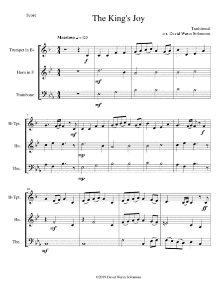 The King's Joy for brass trio (trumpet, horn, trombone) (arr. David Warin Solomons)