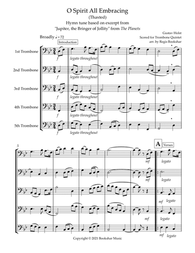 O Spirit All-Embracing (Thaxted) (Bb) (Trombone Quintet) (arr. Regis Bookshar)