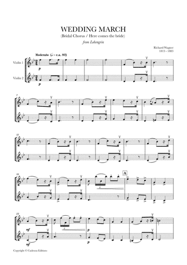 Wedding March (Bridal Chorus - Here comes the Bride) for String Duet (Violin Duet) (arr. Cadenza Editions)