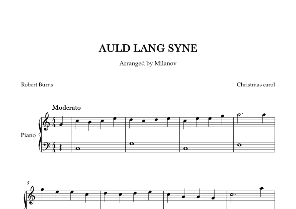 Auld lang syne  in C Piano Easy Christmas carol easy pace (arr. Milanov)