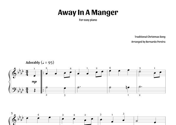 Away In A Manger (easy piano – A? major) (arr. Bernardo Pereira)
