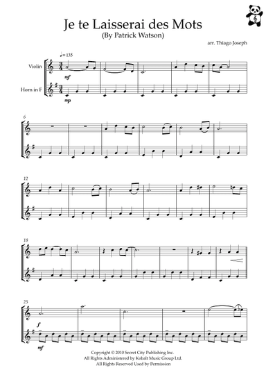 Je Te Laisserai Des Mots (arr. Thiago Joseph)