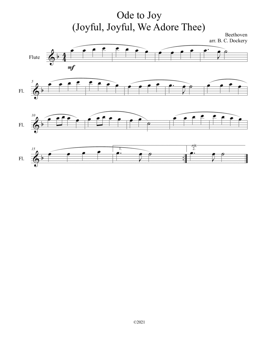Ode to Joy (Joyful, Joyful, We Adore Thee) for solo flute (arr. B. C. Dockery)