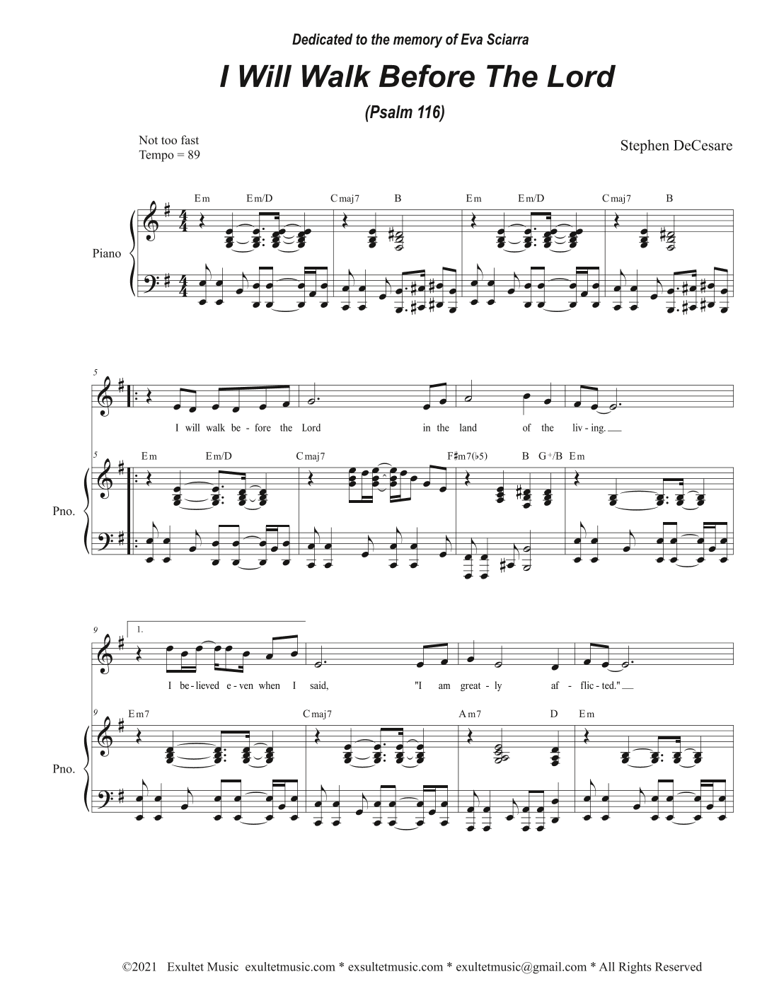 I Will Walk Before The Lord (Psalm 116) (Vocal solo)