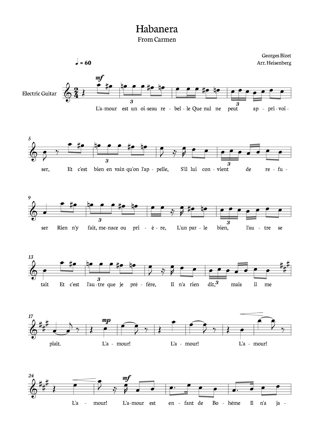 Habanera from Carmen for Eletric Guitar (arr. Heisenberg)