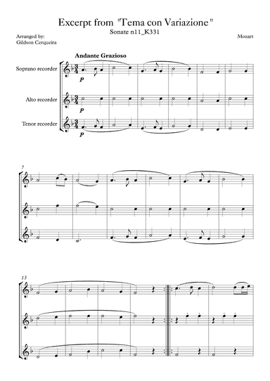 Excerpt from sonate k331 - "Tema con Variazione" (arr. Gildson Cerqueira)