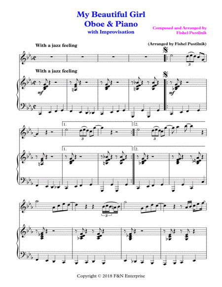 "My Beautiful Girl"-Piano Background for Oboe and Piano (With Improvisation)-Video