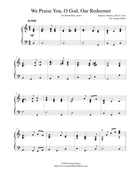 We Praise You, O God, Our Redeemer - for intermediate piano (arr. Samuel Stokes)