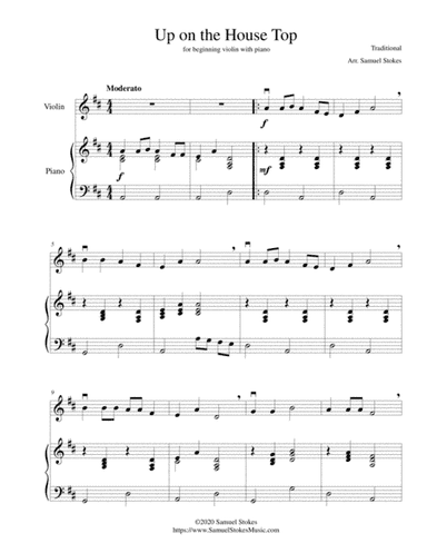 Up on the House Top (Up on the Housetop) - for beginning violin with optional piano accompaniment (arr. Samuel Stokes)