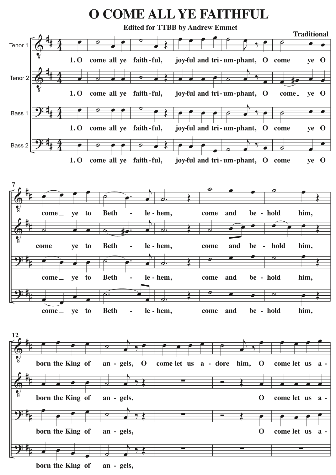 O Come All Ye Faithful A Cappella TTBB (arr. Andrew Emmet)