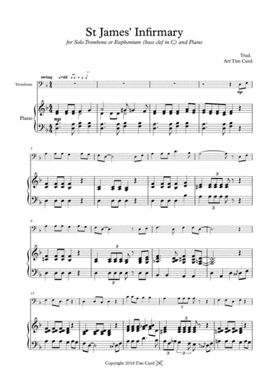 St James' Infirmary. for Trombone or Euphonium ( bass clef in C ) and Piano. (arr. Tim Curd.)