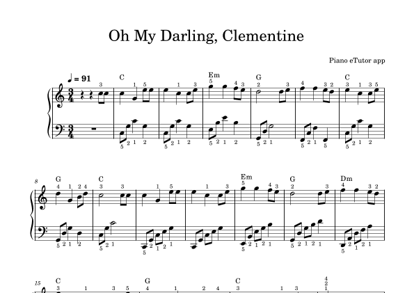 Oh My Darling, Clementine - piano (arr. Piano eTutor app)