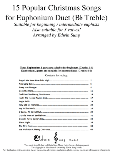 15 Popular Christmas Songs for Euphonium Duet (Bb Treble) (Suitable for beginning / intermediate eup (arr. Edwin Sung)
