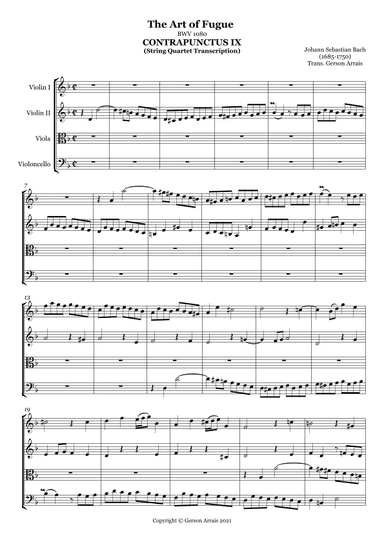 Contrapunctus IX - J. S. Bach - for String Quartet - Score and Parts (arr. Gerson Arrais)