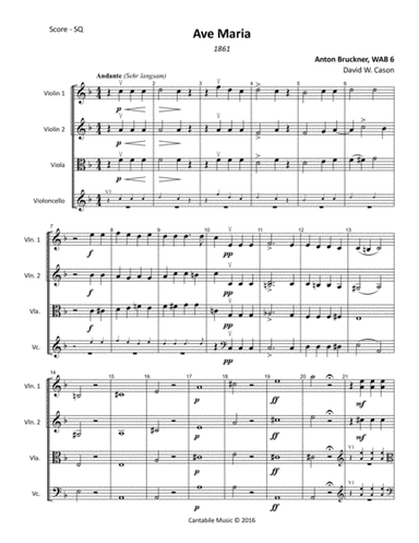 Ave Maria WAB 6 (Bruckner) STRING QUARTET (arr. David W. Cason)