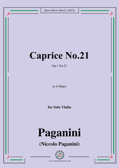 Paganini-Caprice No.21,Op.1 No.21,in A Major,for Solo Violin (arr. OSM Press)