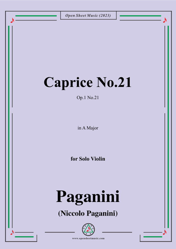 Paganini-Caprice No.21,Op.1 No.21,in A Major,for Solo Violin (arr. OSM Press)