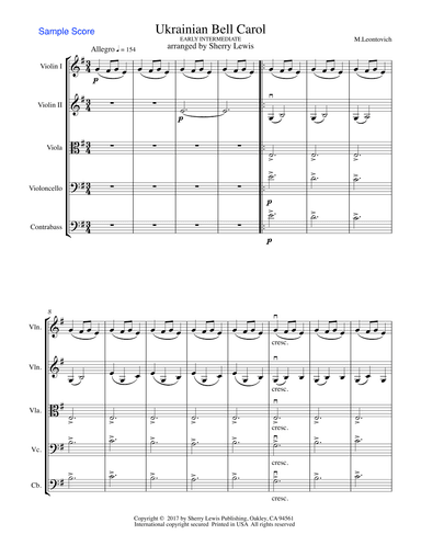 UKRAINIAN BELL CAROL (Carol of the Bells) - Early Intermediate -  String Orchestra (arr. Sherry Lewis)