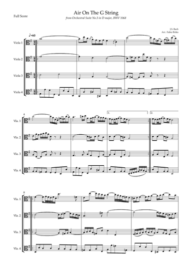 Air On The G String (J.S. Bach) for Viola Quartet (arr. Fabio Britto)