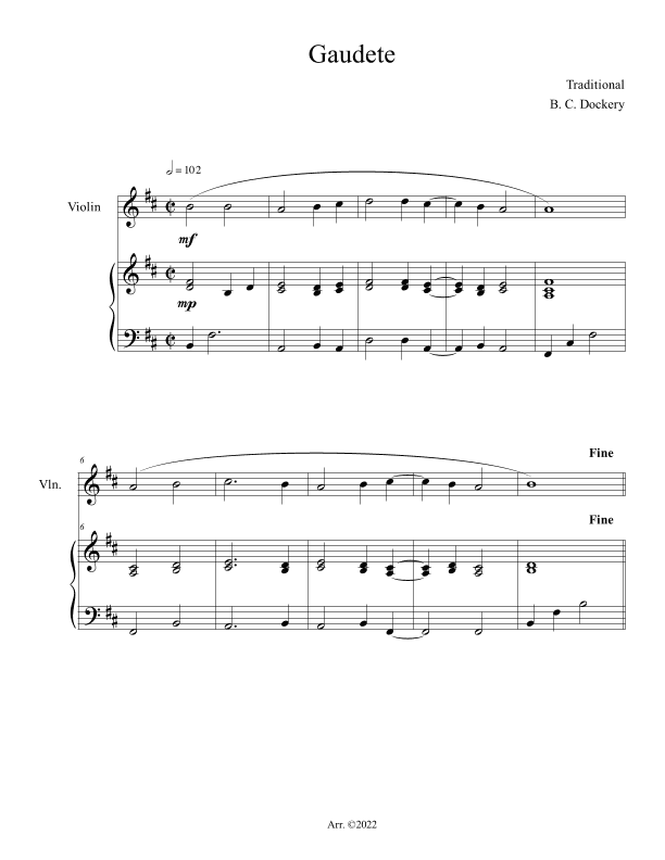 Gaudete (Violin Solo with Piano Accompaniment) (arr. B. C. Dockery)