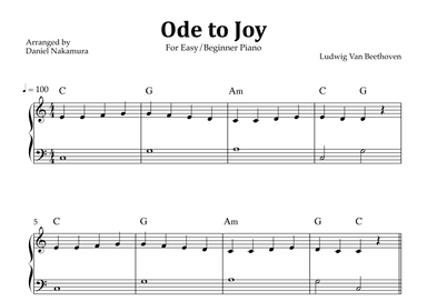 Ode to Joy (Easy/Beginner Piano) (arr. Daniel Nakamura)