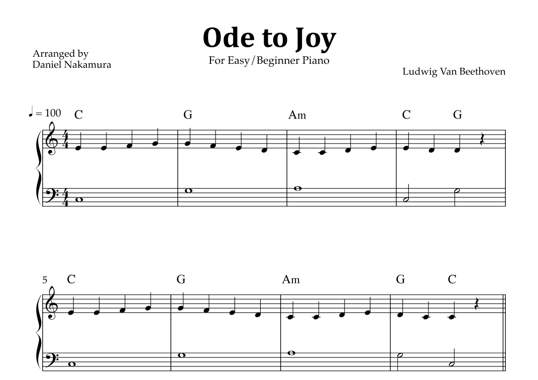 Ode to Joy (Easy/Beginner Piano) (arr. Daniel Nakamura)