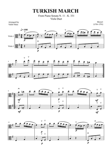 Turkish March - Viola Duet (with bowings) (arr. Valdir Maia)