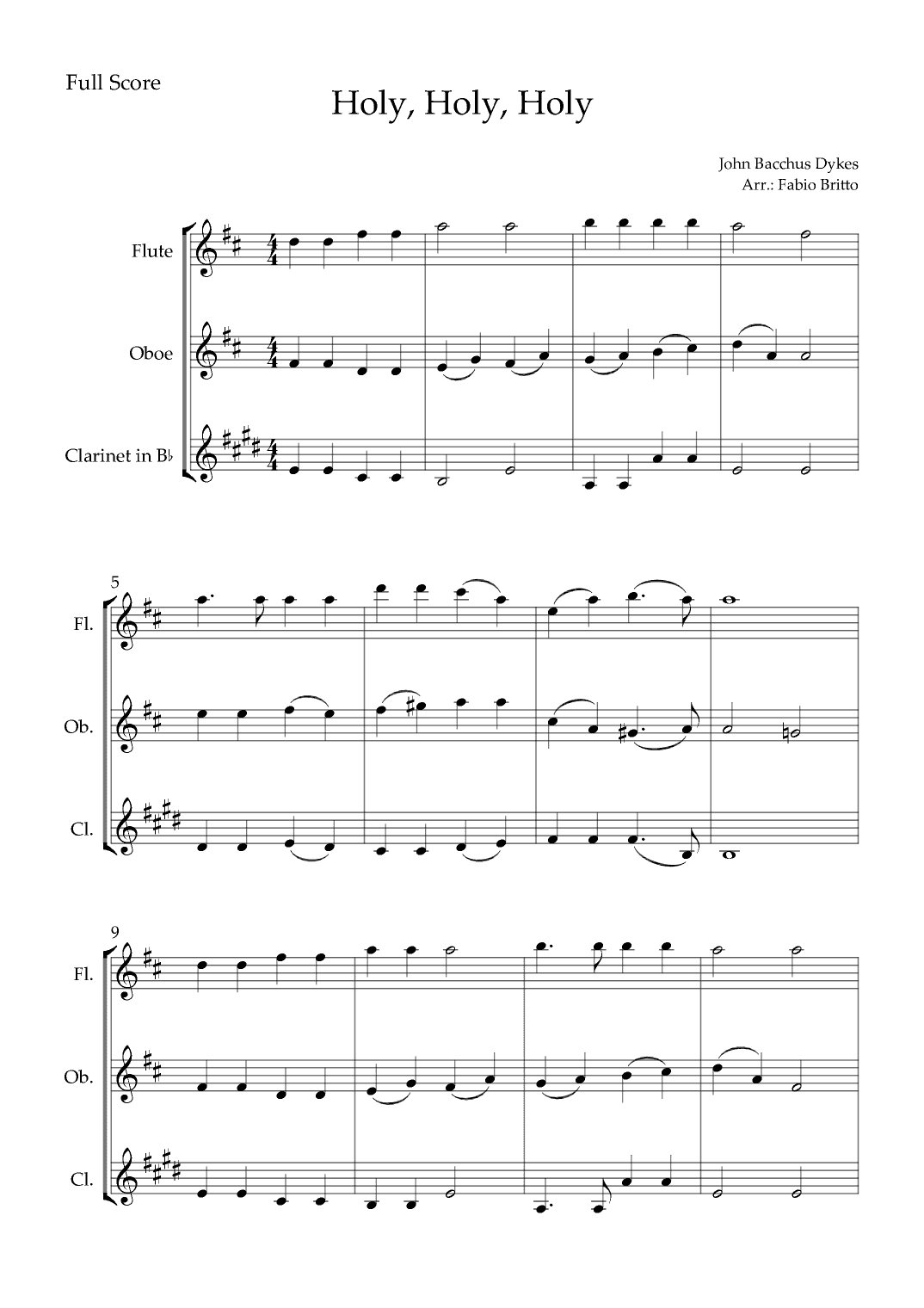 Holy, Holy, Holy (Traditional Christian Song) for Woodwind Trio (arr. Fabio Britto)