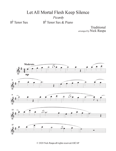 Let All Mortal Flesh Keep Silence (B Flat Tenor Sax & Piano) Tenor Sax part (arr. Nick Raspa)