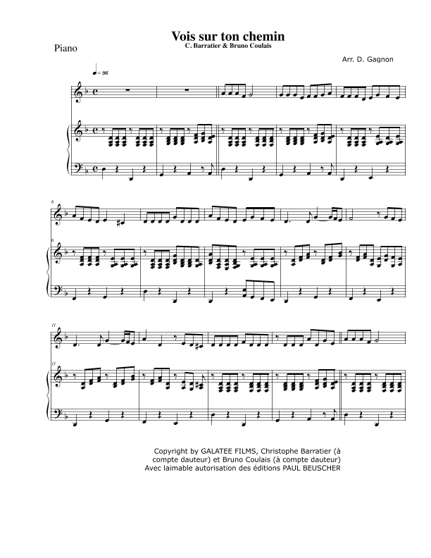 Vois Sur Ton Chemin (arr. D. Gagnon)