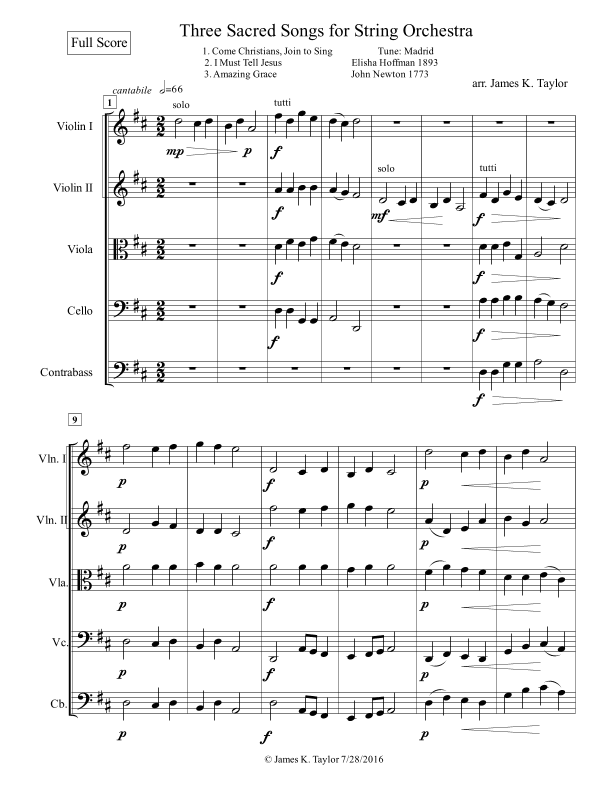 Three Sacred Songs for String Orchestra (arr. James K. Taylor)