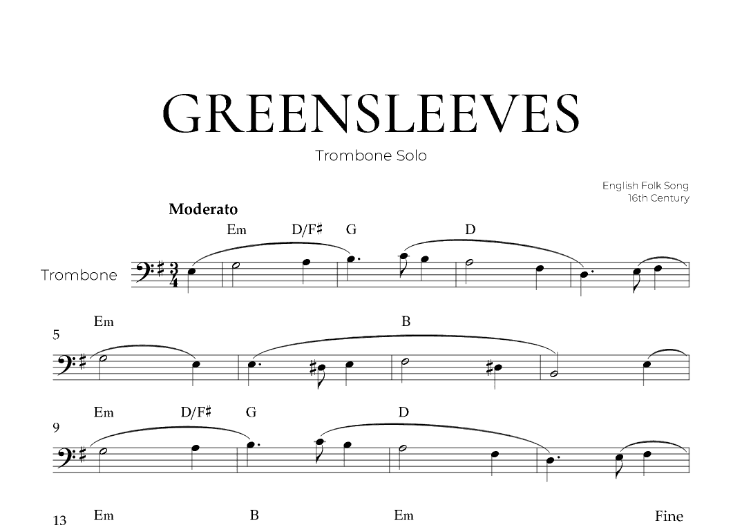 Greensleeves (Trombone Solo) - English Folk Song (arr. Pedro Merendi)